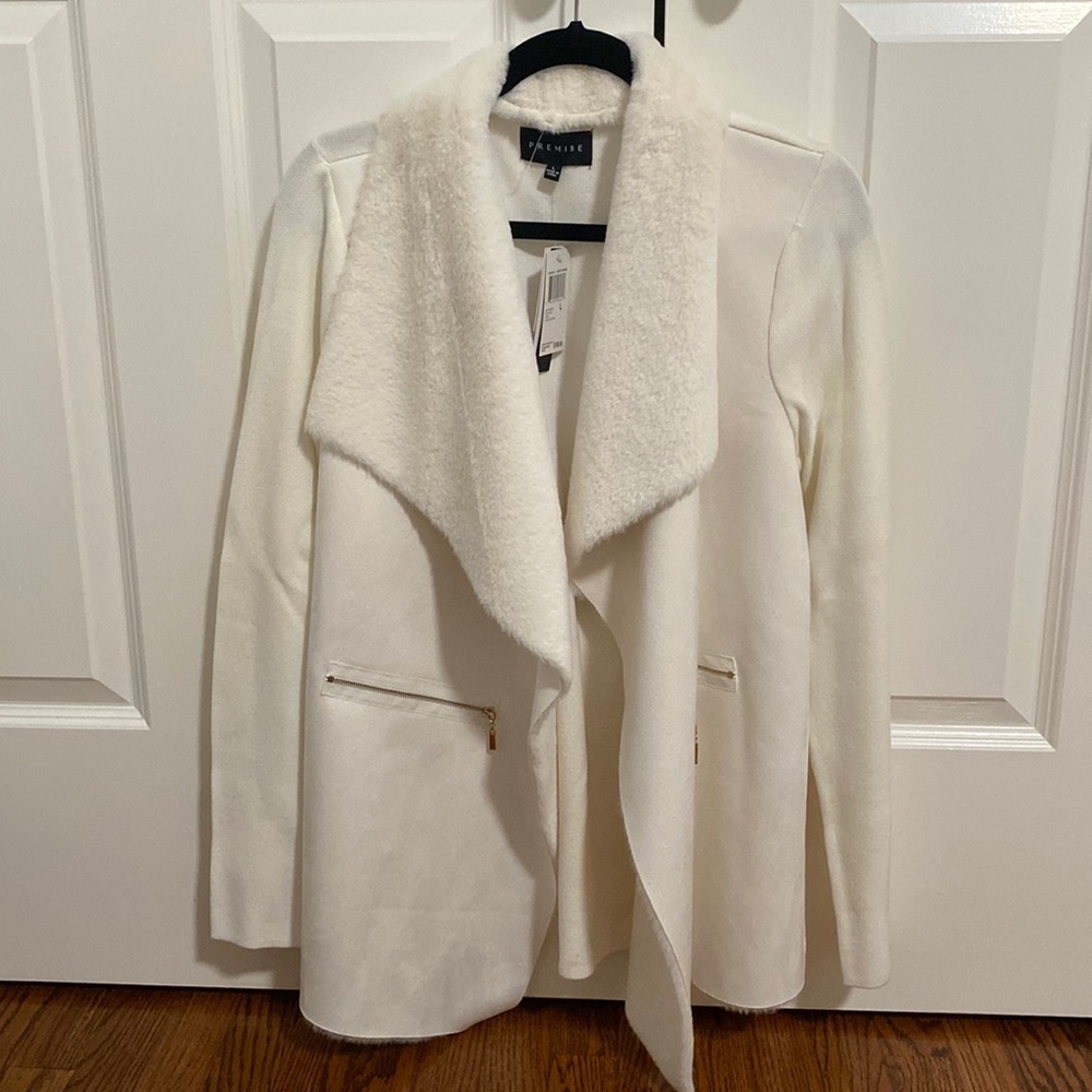 Premise White Faux Fur Cardigan